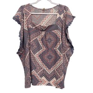 Como Blu womens 3X square neck Geometric Print Country Coastal Folk Retro Mature